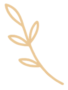 A simple, beige line drawing of a leaf with a curved stem and three smaller leaves attached.