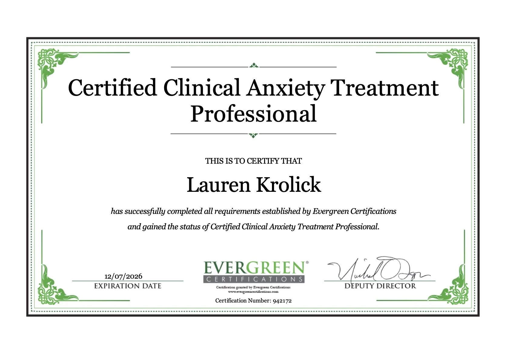 Anxiety Treatment Professional certificate