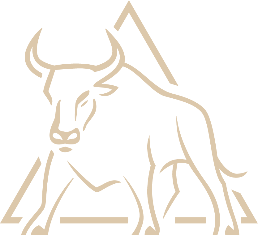 A stylized outline of a bison or buffalo with mountains in the background.