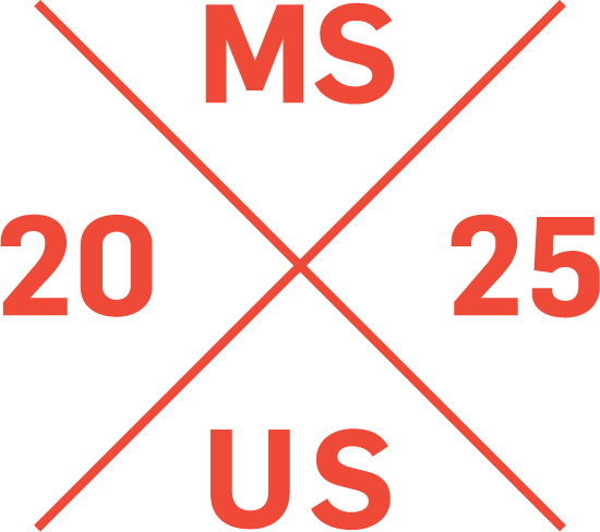 Graphic design with the text "MS US" and the numbers "20" and "25" separated by diagonal lines.