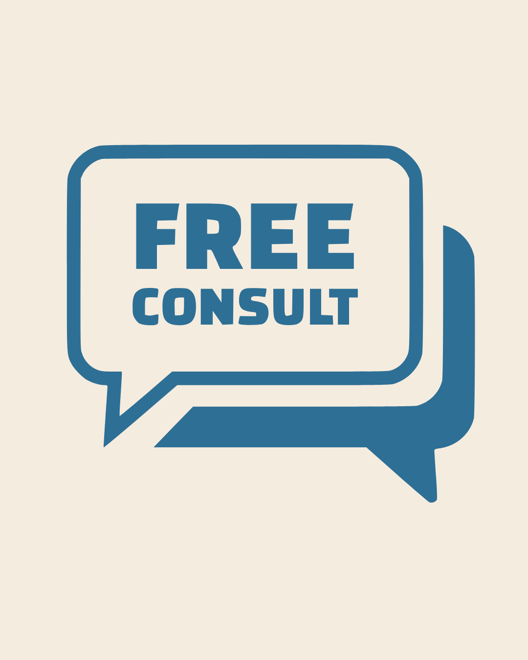 Speech bubbles with the words "Free Consult" indicating a free consultation service.