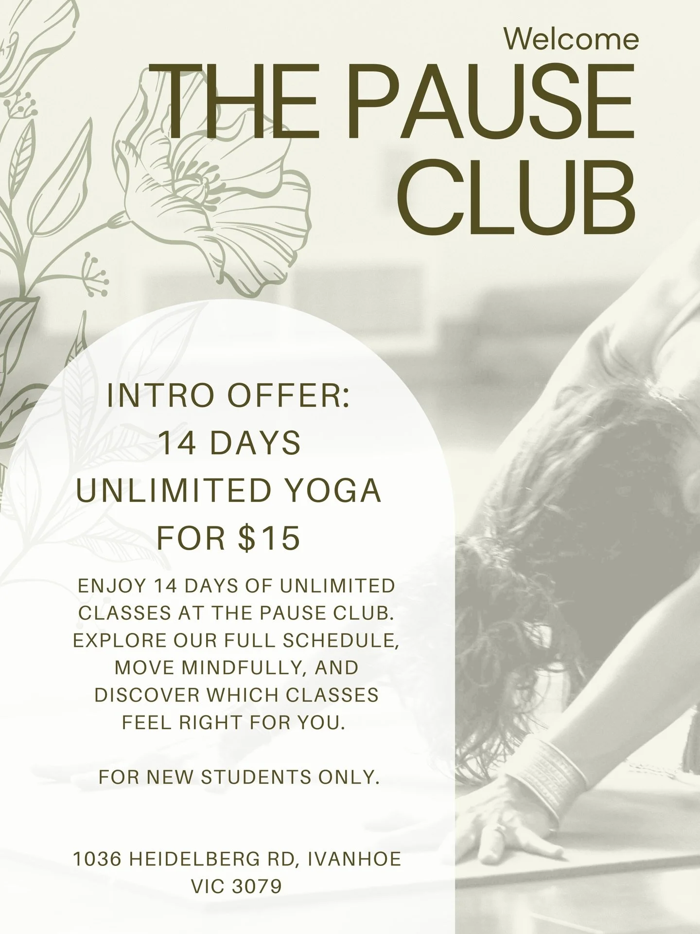 If you&rsquo;ve been thinking about starting (or returning to) yoga, this is your gentle invitation.

We&rsquo;re offering 14 days of unlimited classes for $15 &mdash; a simple way to explore the space, move at your own pace, and find what feels righ