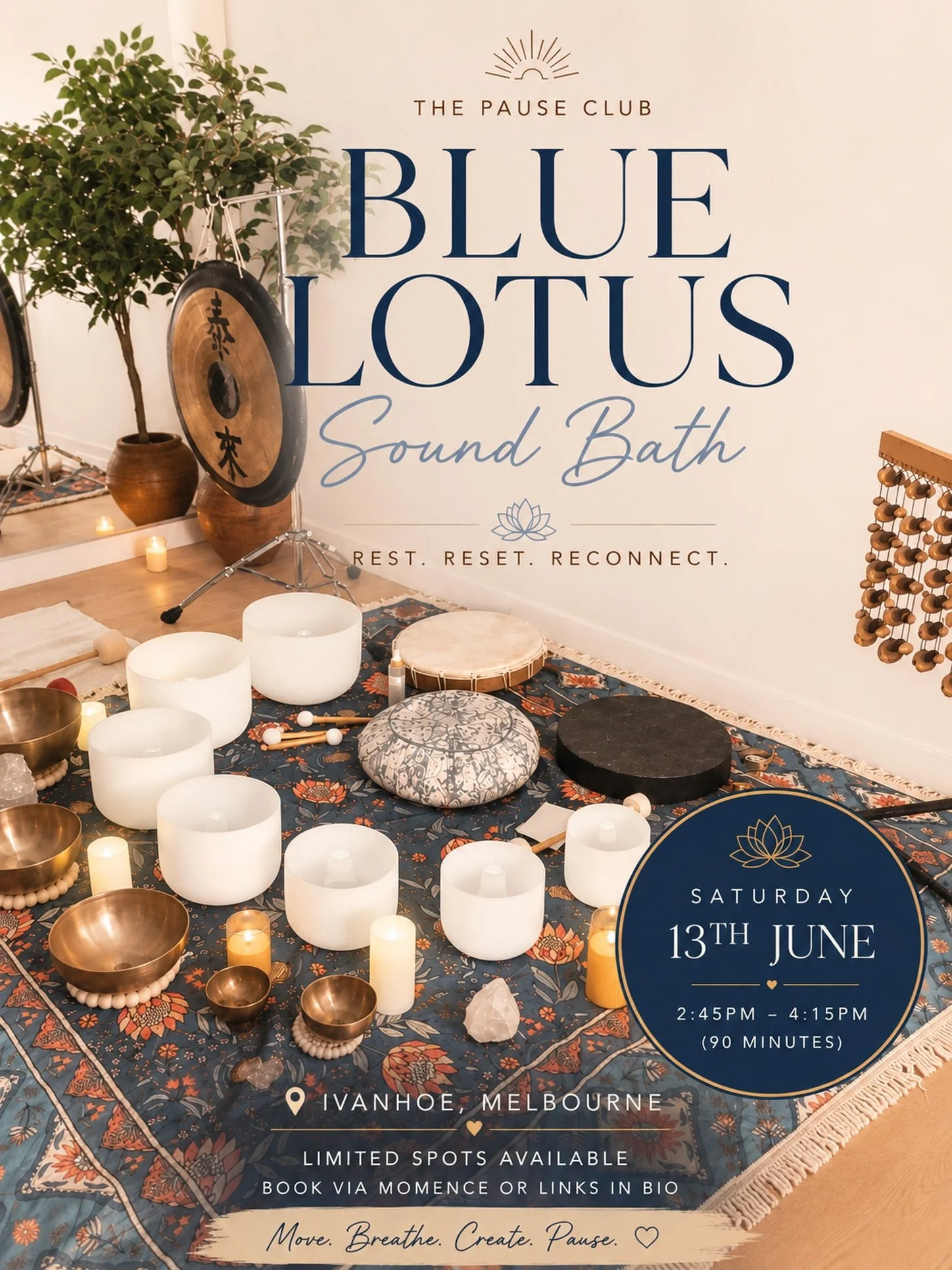 🪷 Blue Lotus Sound Bath 🪷

In a world that often asks us to move faster, this is your invitation to slow down.

Join us for an afternoon of sound, stillness, and deep rest as we gather for a Blue Lotus-inspired Sound Bath at The Pause Club.

Allow 