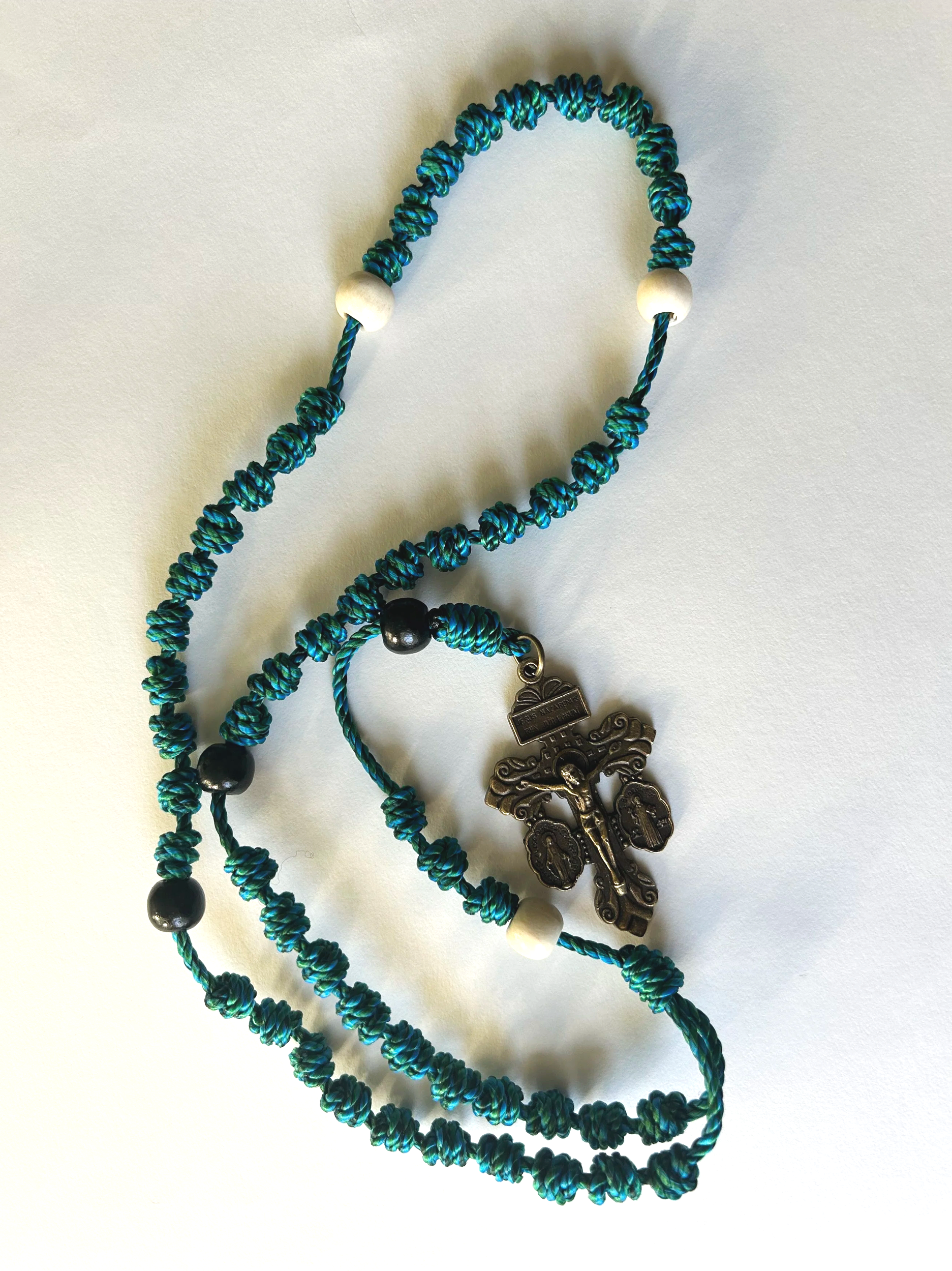 Blue Knotted Rosary with Wooden Beads