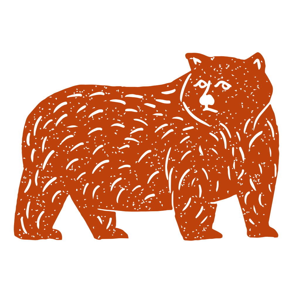 Illustration of a brown bear with a stylized pattern on its fur.