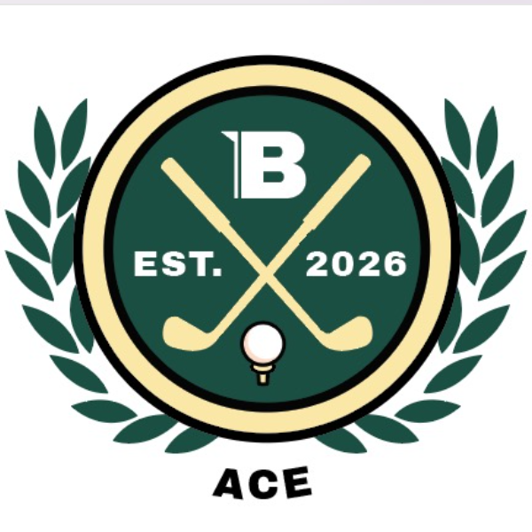 A logo featuring two crossed golf clubs, a golf ball, and the text "B EST. 2026" with the word "ACE" below, surrounded by leaves.