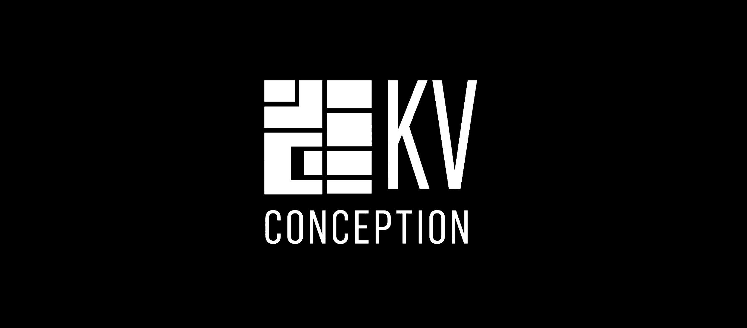 Black background with a white geometric logo and the text 'KV CONCEPTION' beneath it.