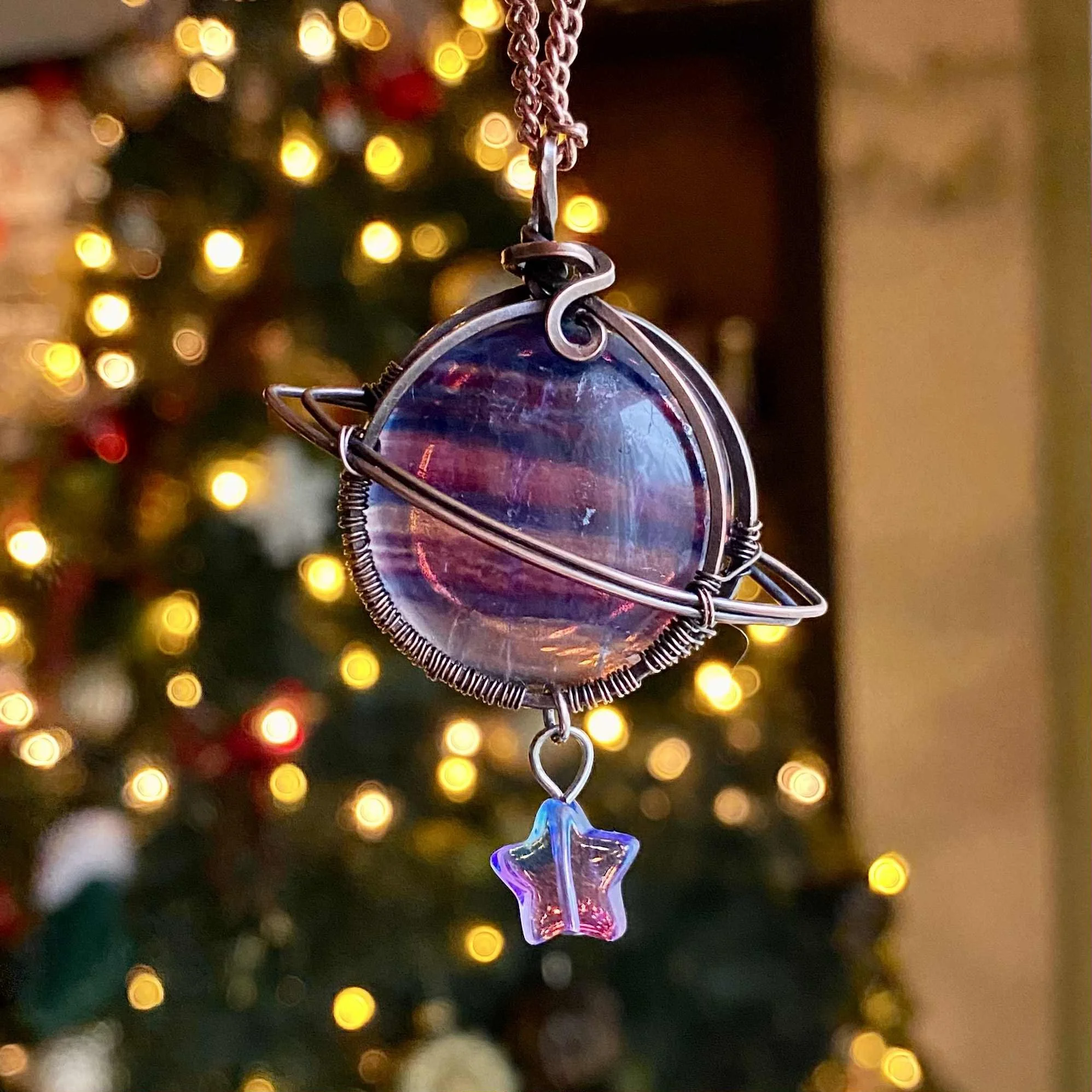 Saturn Orbit Stone Necklace