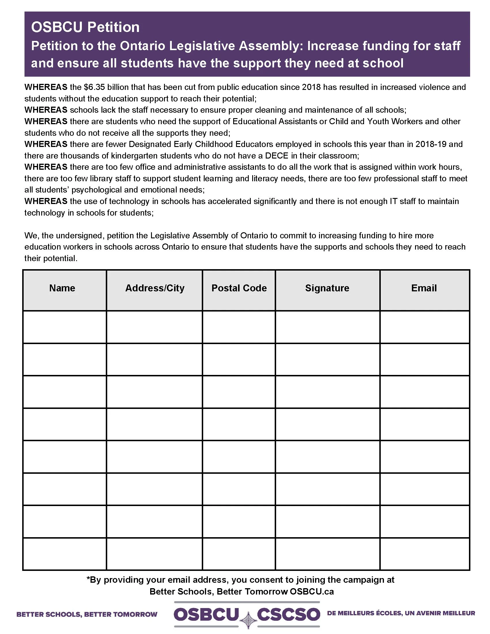 OSBCU Petition