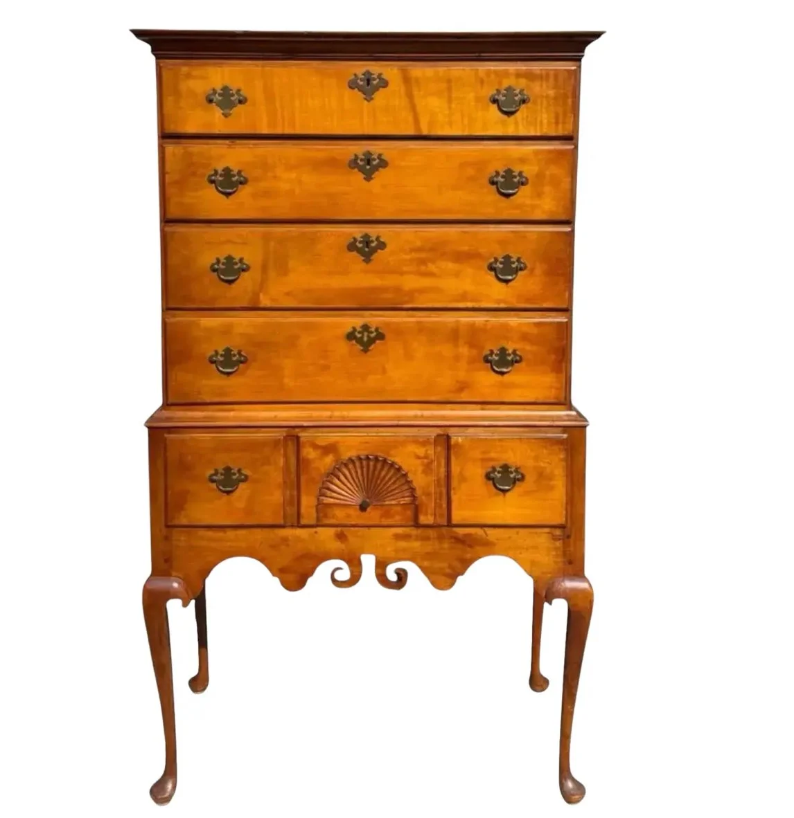 Antique 18th C American Queen Anne Highboy Chest of Drawers - New England