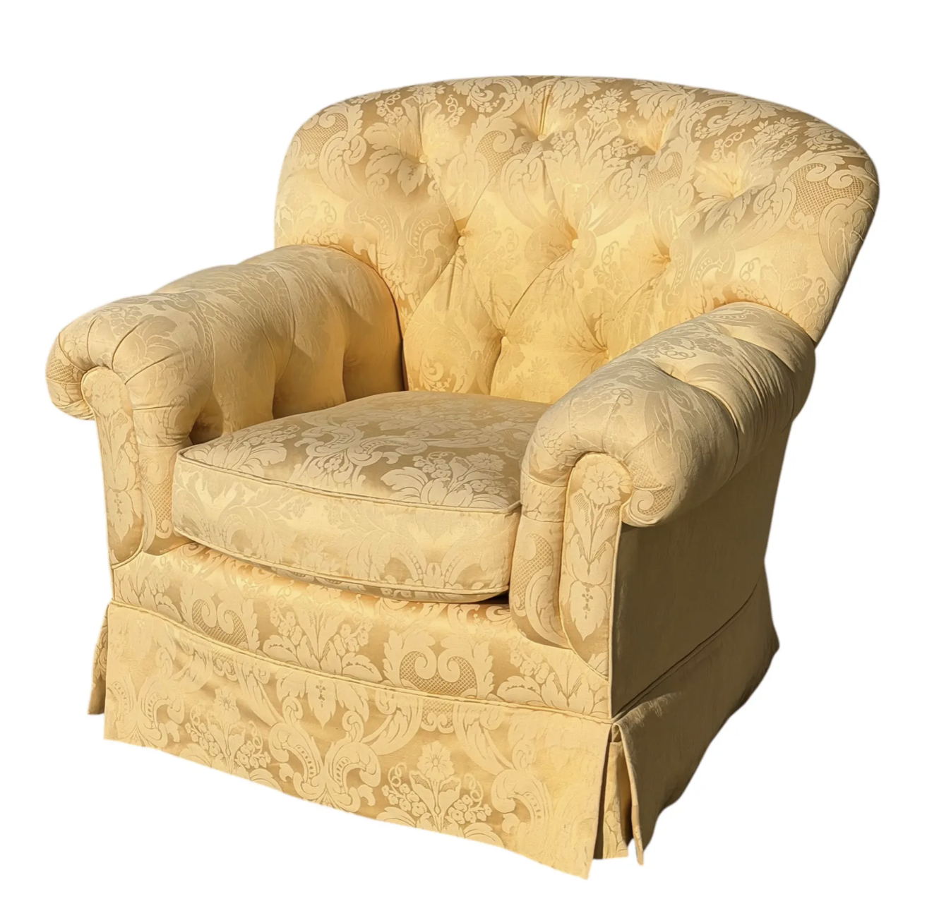 Brunchwig & Fils Yellow Damask Fully Upholstered Club Chair - 1 of 2