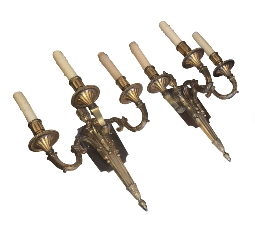 Antique French Neoclassical Gilt Bronze Sconces - a Pair