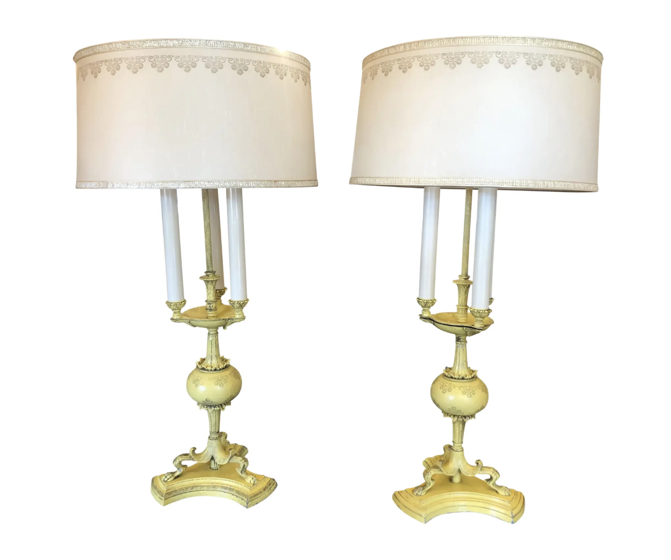 Hollywood Regency Yellow Tole Lamps With Custom Shades