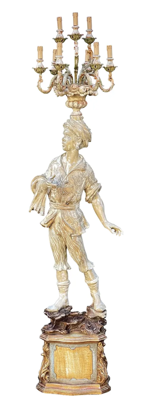 Antique Italian Figural Standing Candelabra Floor Lamp