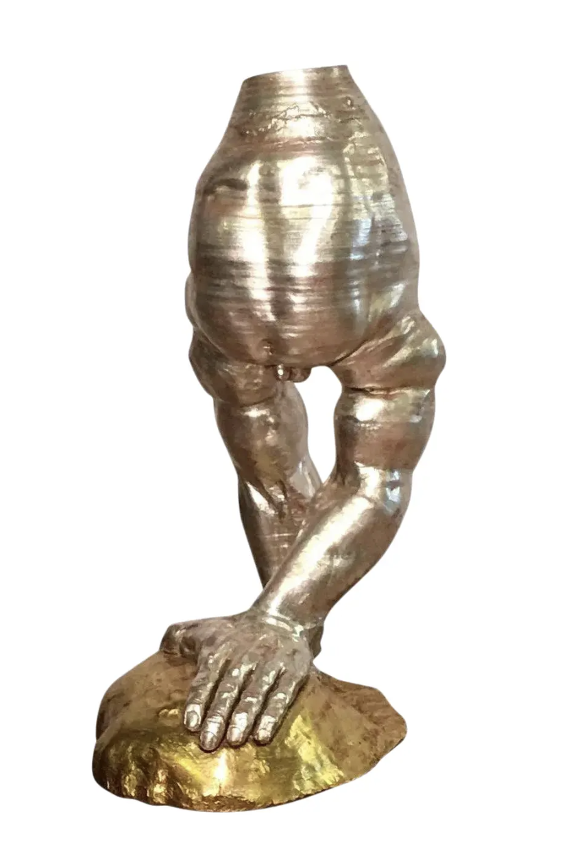 Gilded Terra-Cotta Pottery Figural Troglodyte Dry Vase 1 of a Kind