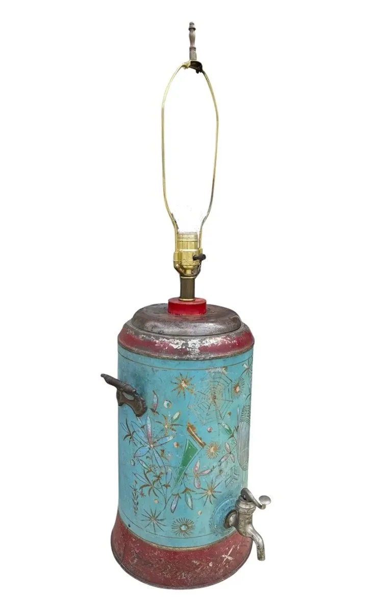 Antique 19th C Neoclassical Style Tole Water Cooler Table Lamp