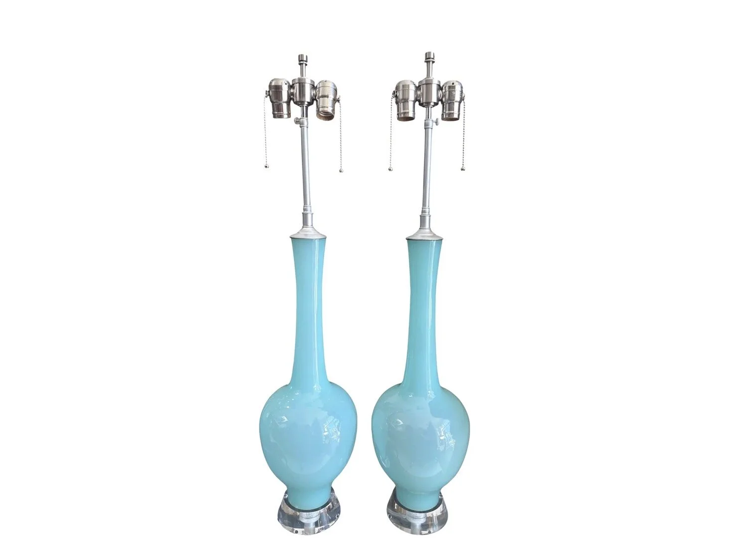 Pair of Mid Century Modern Blue Murano Glass Table Lamps