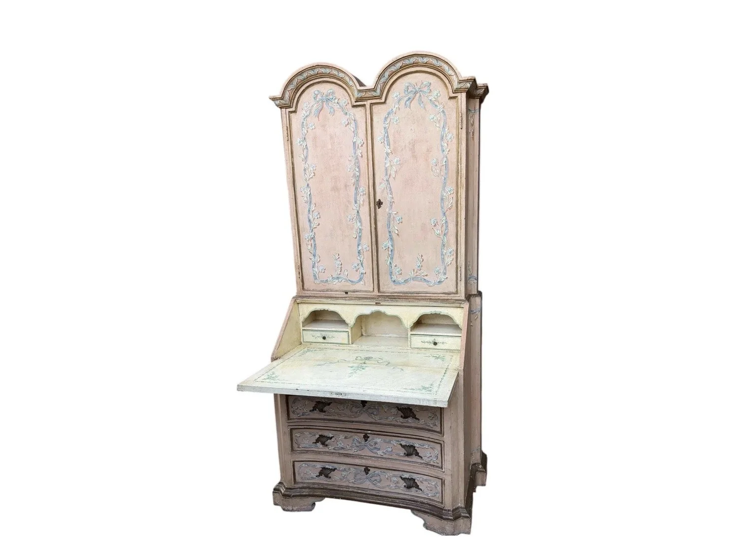 Vintage French Painted Pink Secretary Desk Cabinet