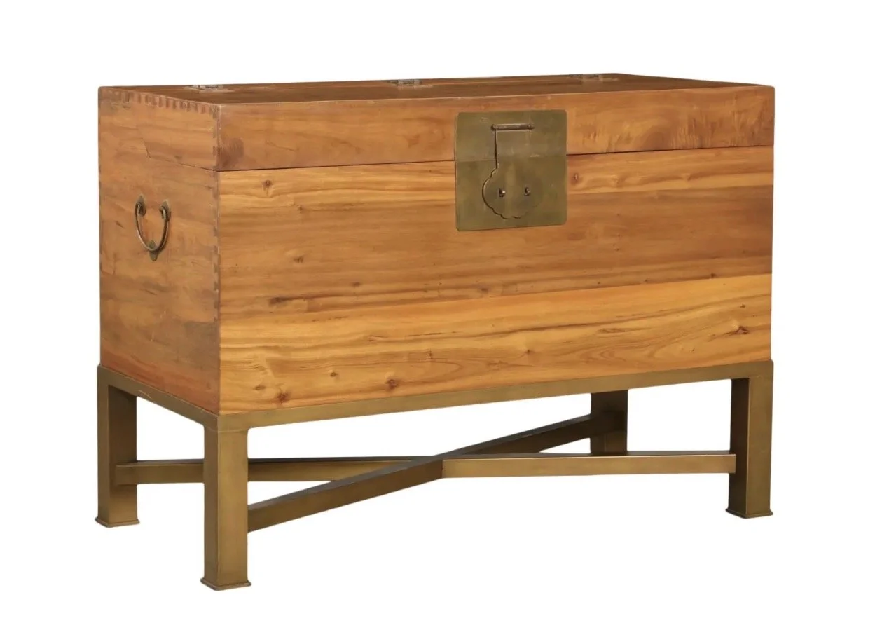 Huge Mid Century Modern Chinese Blanket Chest Trunk on Stand