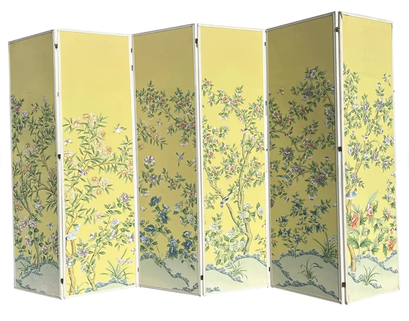 Huge Gracie Wallpaper Yellow Chinoiserie Room Divider Floor Screen