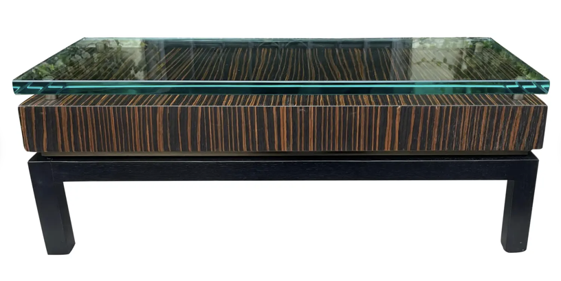 Modern Art Deco Style Macassar Ebony & Glass Low Table