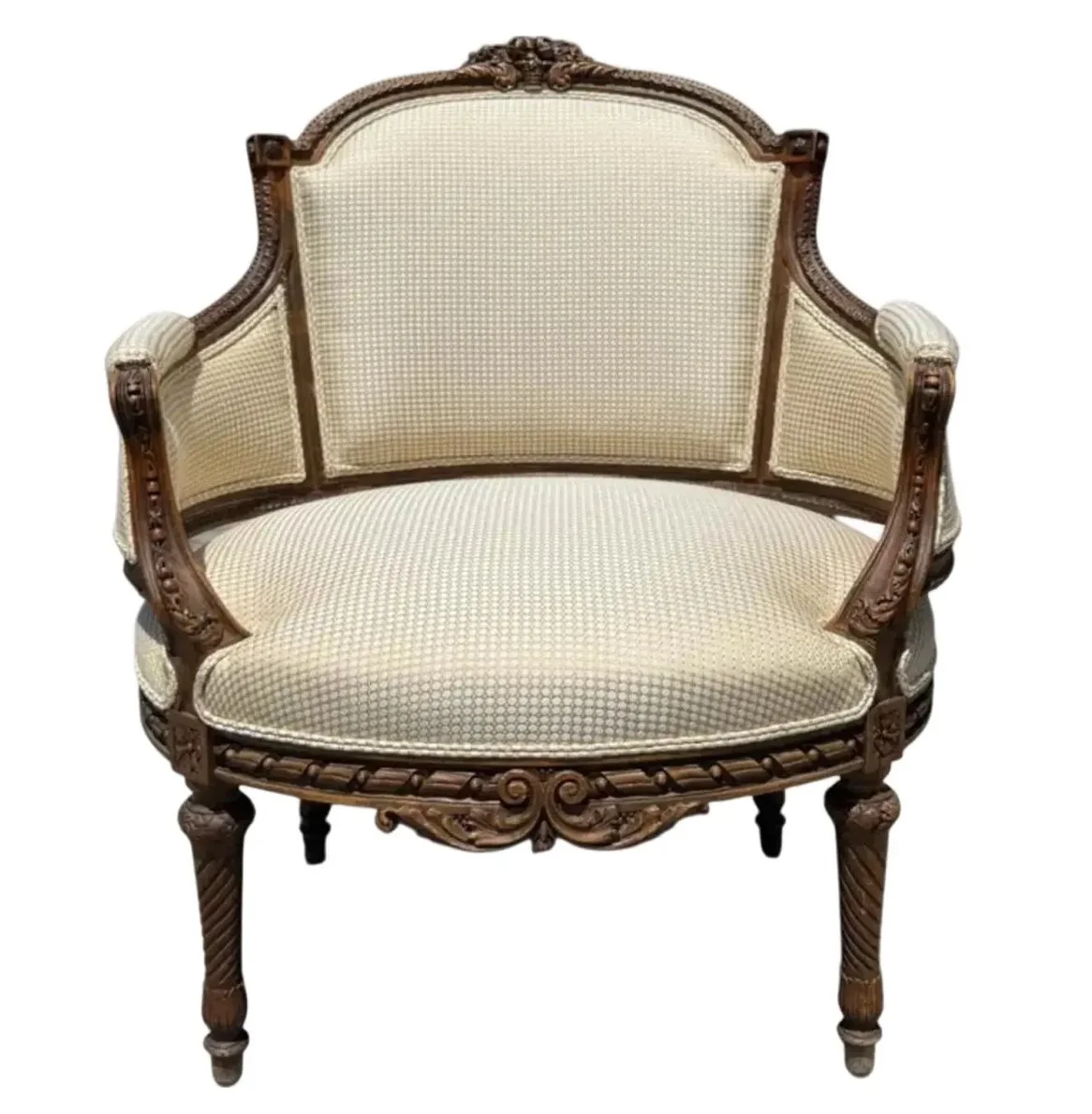 Antique French Provincial Louis XVI Petite Bergere Fruitwood Arm Chair 1 of 2