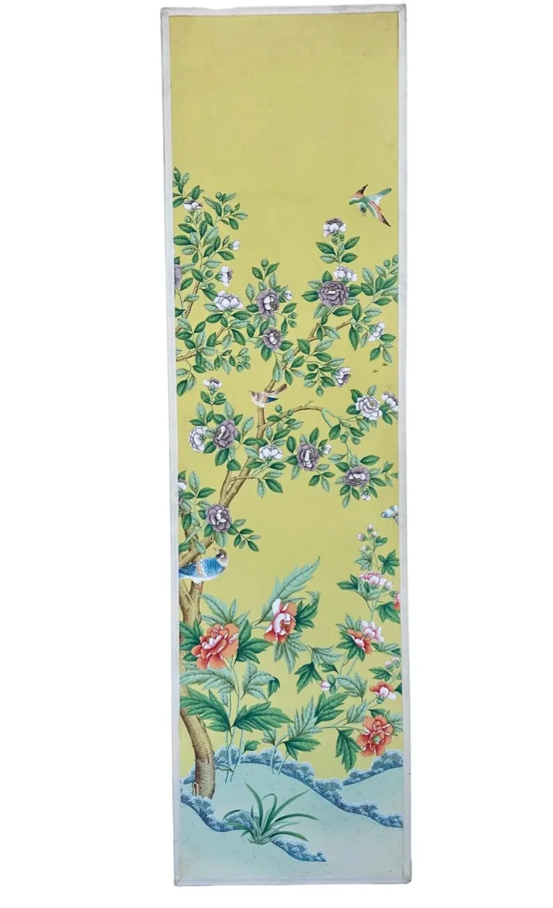 Huge Gracie Wallpaper Yellow Chinoiserie Botanical Painting Panel - #2 of 6