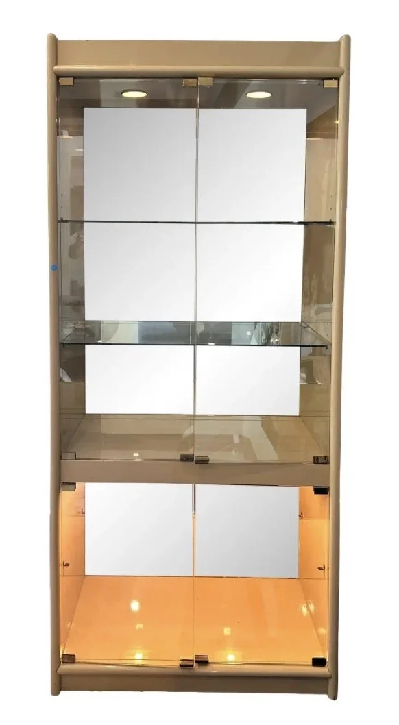 Mid Century Modern Beige Lacquer Display Cabinet