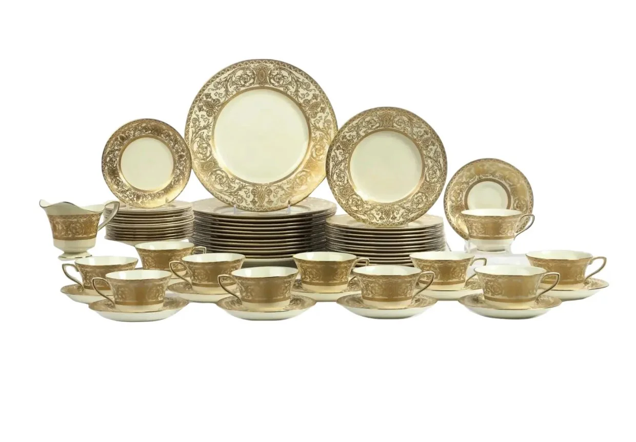 Royal Worcester Porcelain Gold Encrusted Embassy 65p Dinnerware Set