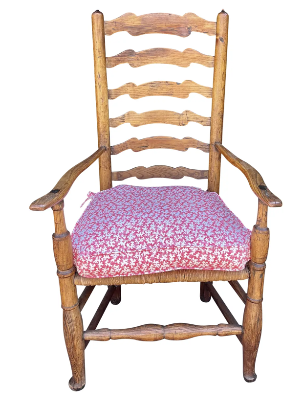 Antique 18th C American Ladder Back Arm Chair W Scalamandre Down Cushion