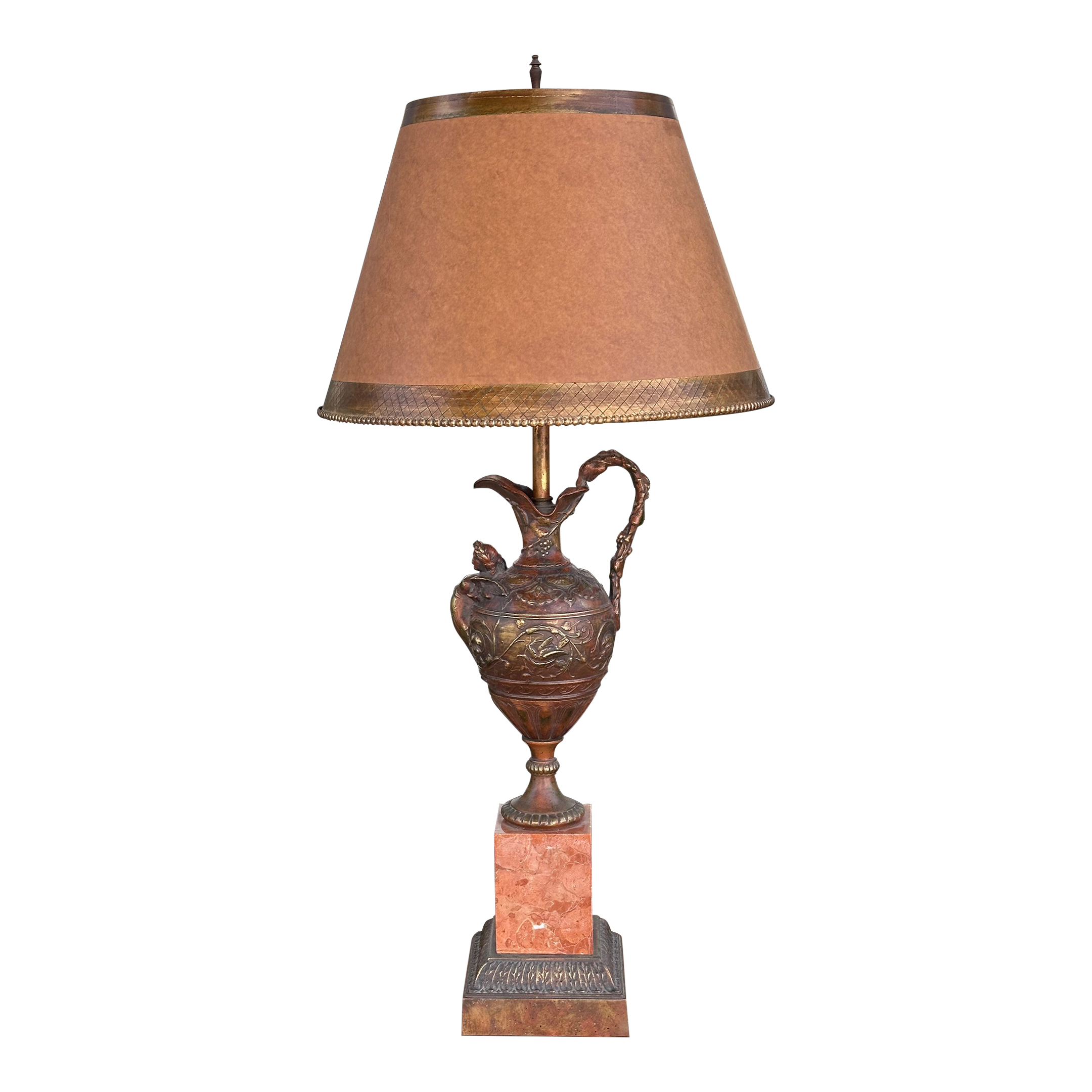 antique-patinated-bronze-earn-form-marble-lamp-with-custom-shade-7840