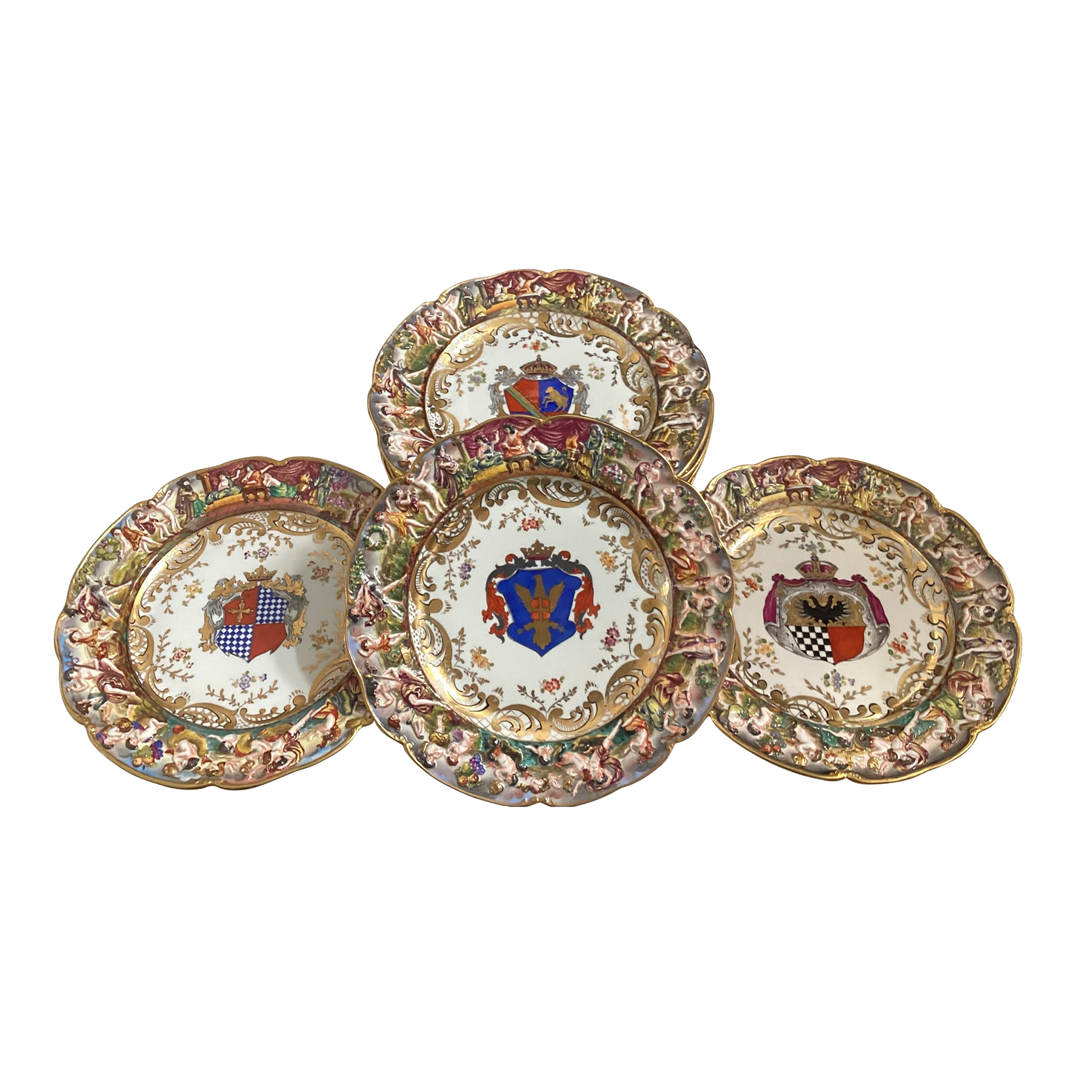 set-of-4-antique-capodimonte-armorial-crest-german-porcelain-cabinet-plates-4559