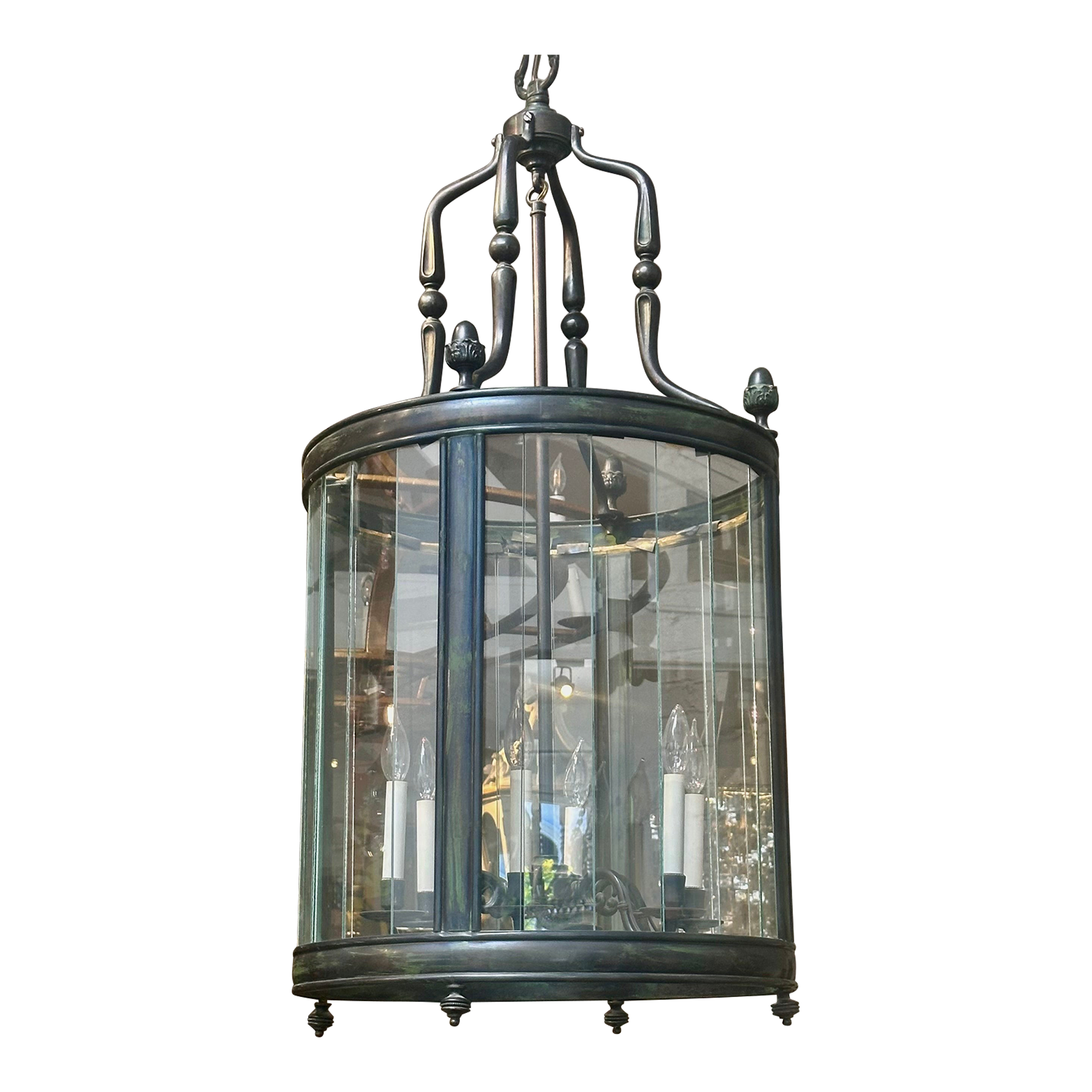 huge-charles-pollock-patinated-bronze-and-glass-hall-lantern-chandelier-8456