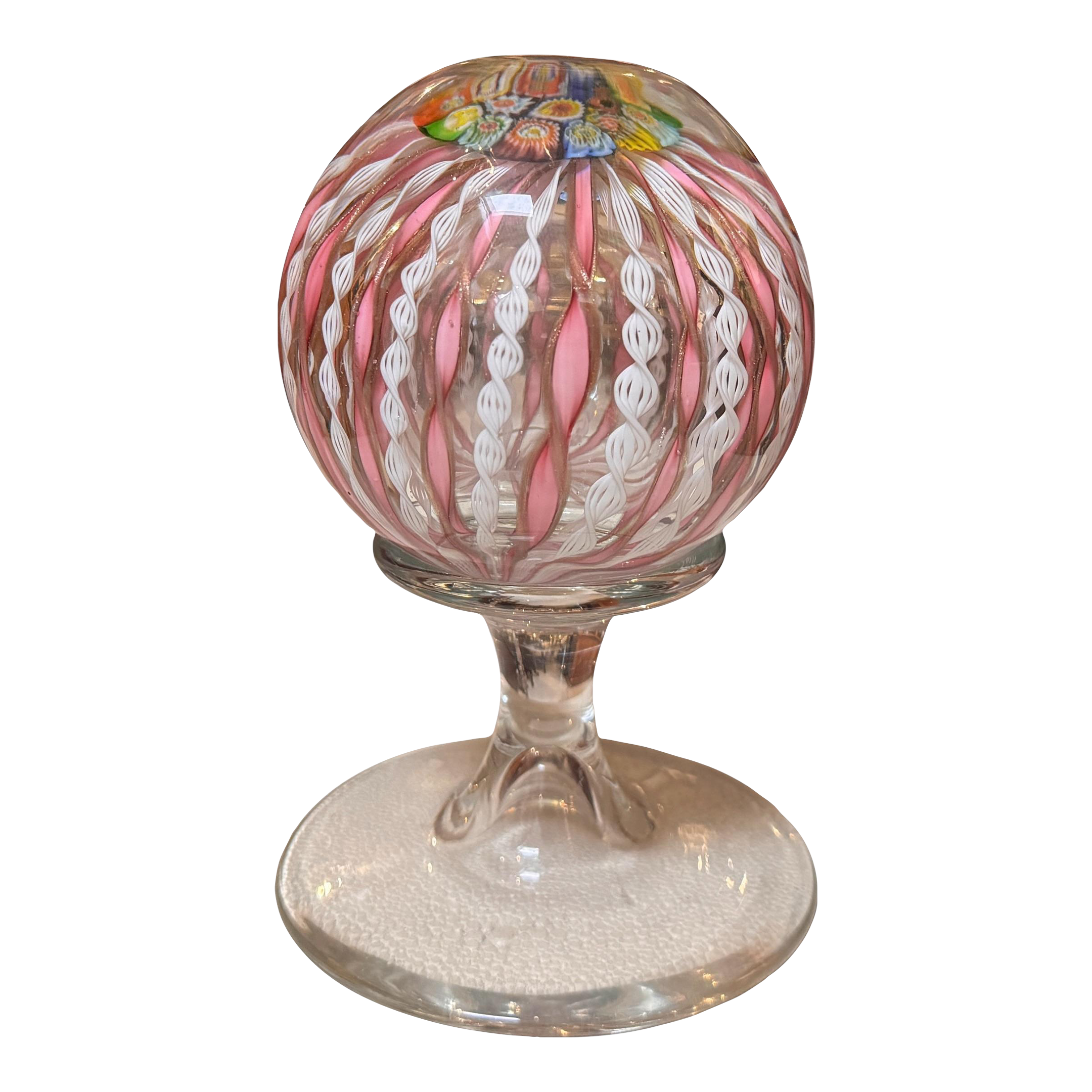 fratelli-toso-murano-filigrana-millefiori-crown-zanfirico-latticino-pedestal-paperweight-8864