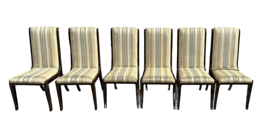 Set of 6 William Doezema for Mastercraft Amboyna Wood Dining Chairs - 1970’s