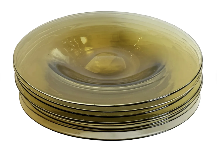 Rare Fredrick Carder for Steuben Yellow Glass Plates Signed (Set of 6)