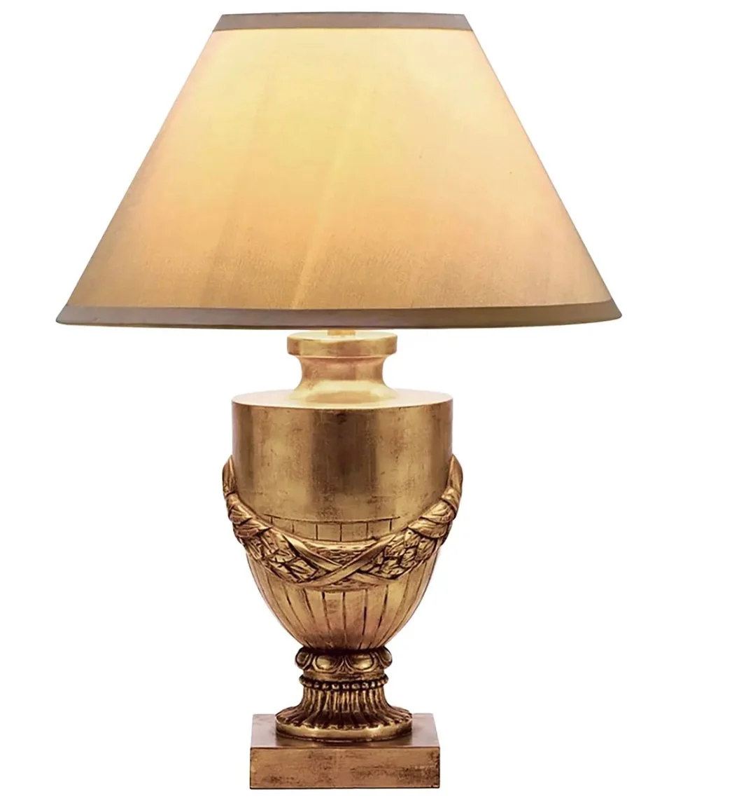 Nancy Corzine Neoclassical Urn Form White Gold Giltwood Table Lamp 1 of 2