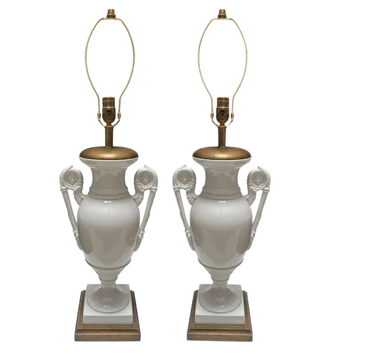 Pair of 1960s Hollywood Regency Neoclassical Blanc De Chin Urn Form Table Lamps