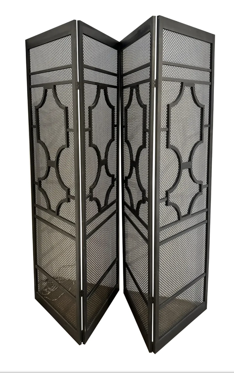 Pair of Modern Designer Fretwork Black 2 Panel Floor Screens