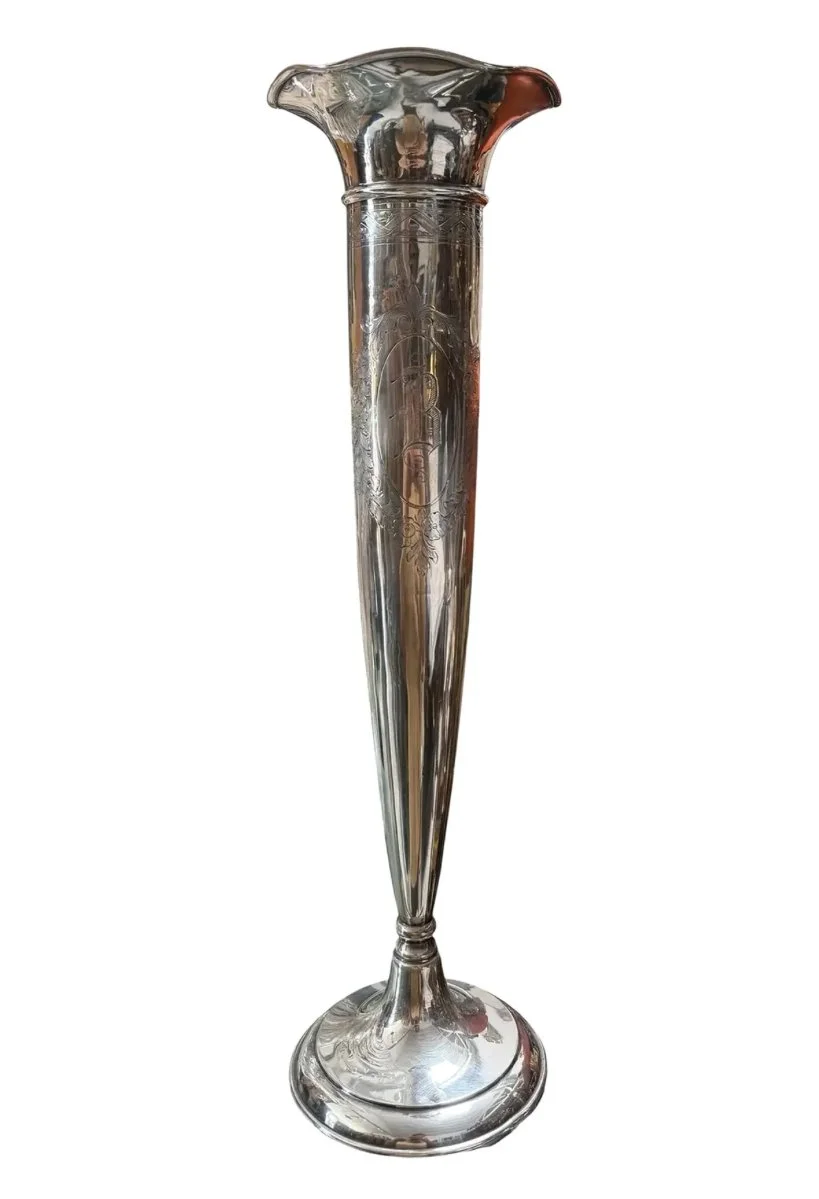 Huge 17” Antique International Sterling Silver Trumpet Vase
