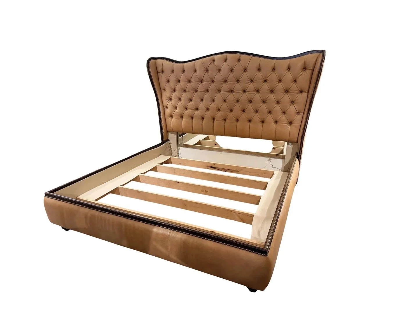 Louis XVI Chesterfield Leather Tufted Wingback King Bed