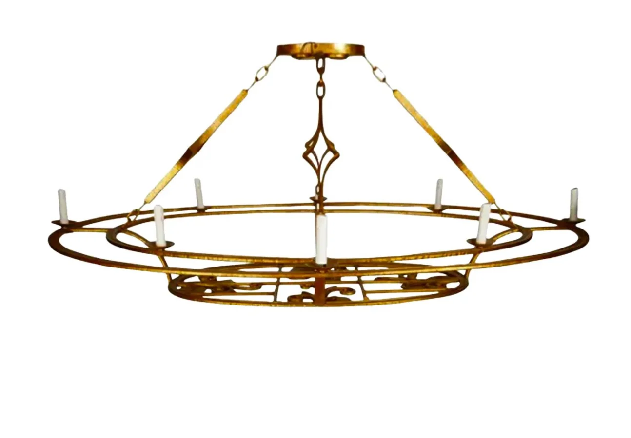 Monumental Paul Ferrante Art Deco Gilt Metal Oval Chandelier