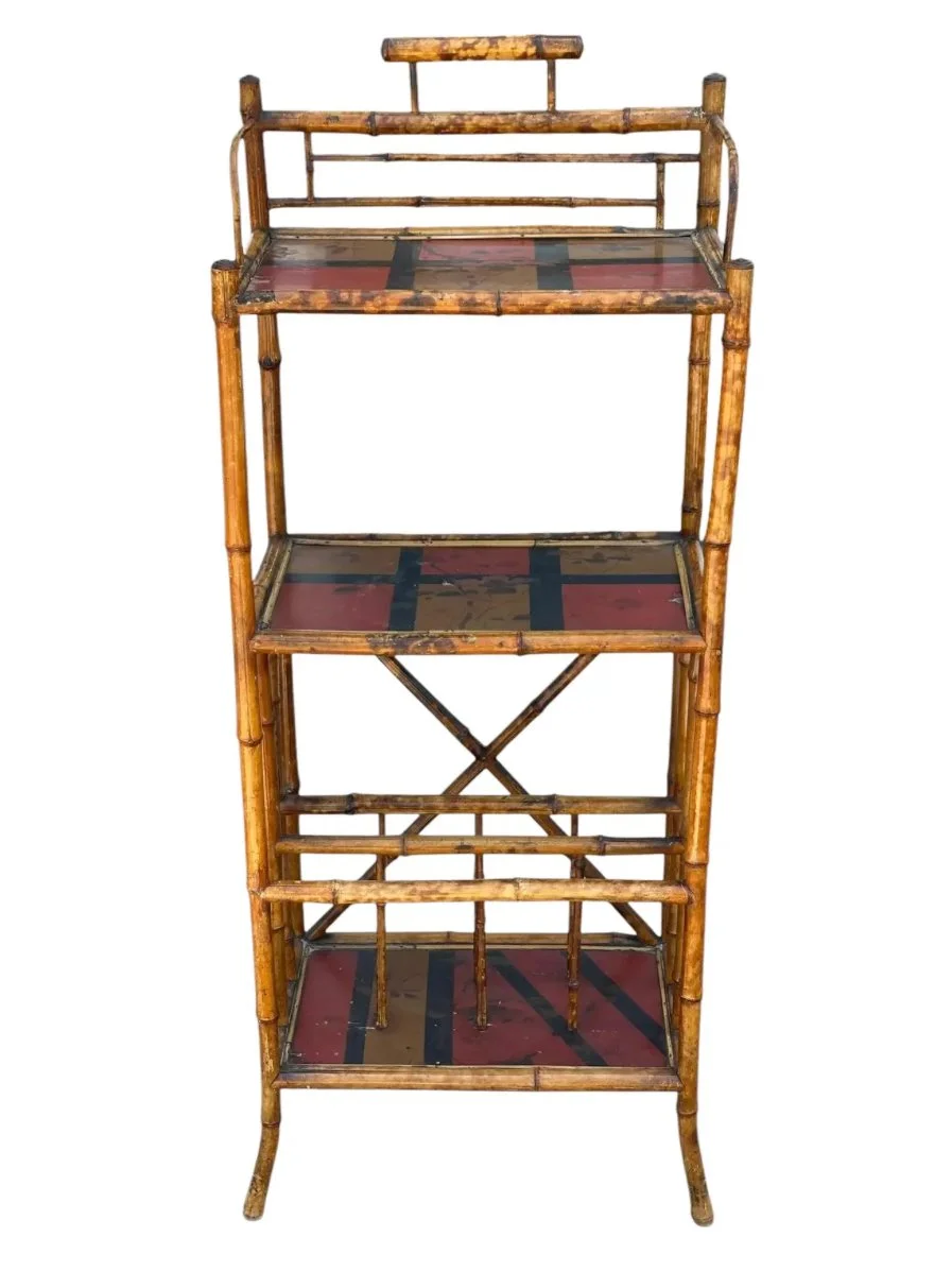 Antique Regency Style Chinoiserie Decorated Bamboo Etagere