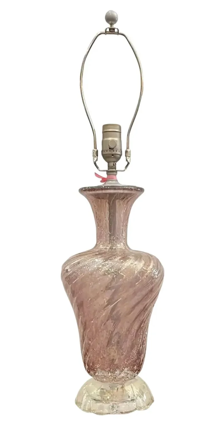 Mid Century Modern Pink Murano Italian Art Glass Table Lamp