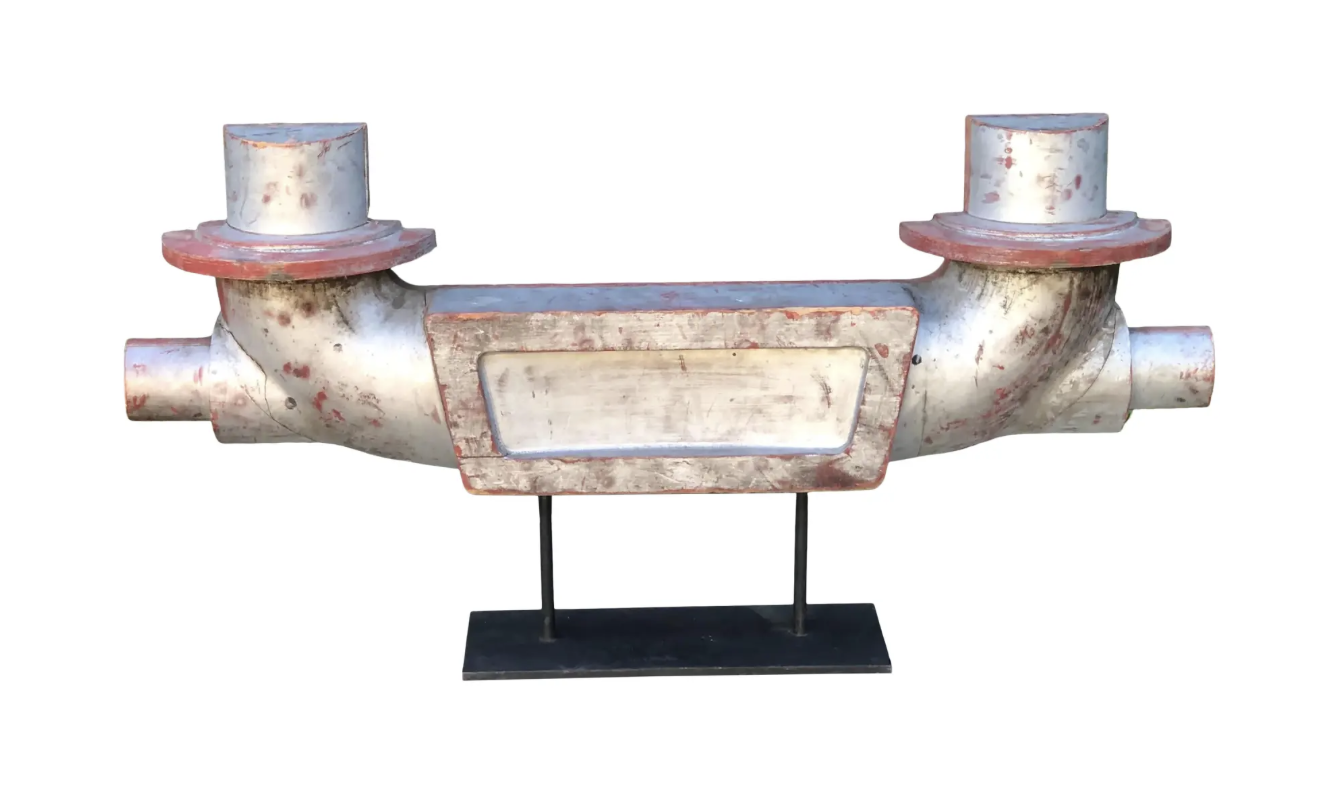 Industrial Chic Steampunk Carved Wood Art Deco Sculpture