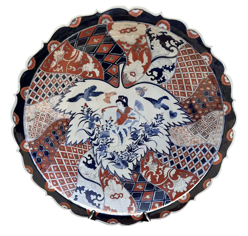 Huge Antique Japanese Imari Pottery Centerpiece Bowl Charger