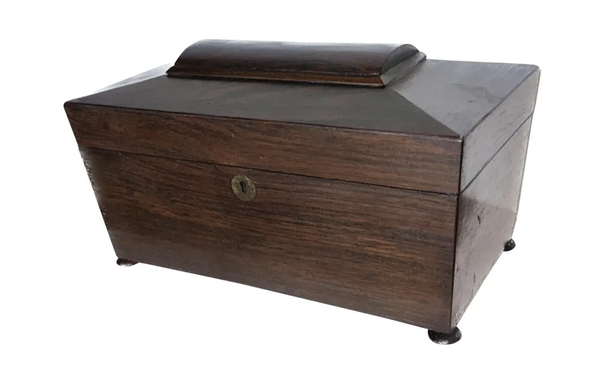 Antique Georgian Rosewood Sarcophagus Form Tea Caddy Box With Centrepiece Bowl