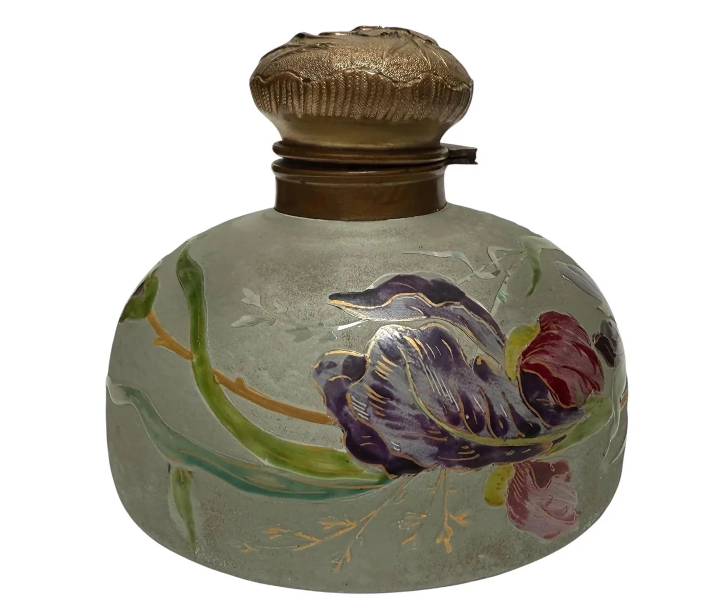 Huge Antique Daum Nancy France Art-Nouveau Cameo Glass & Bronze Inkwell