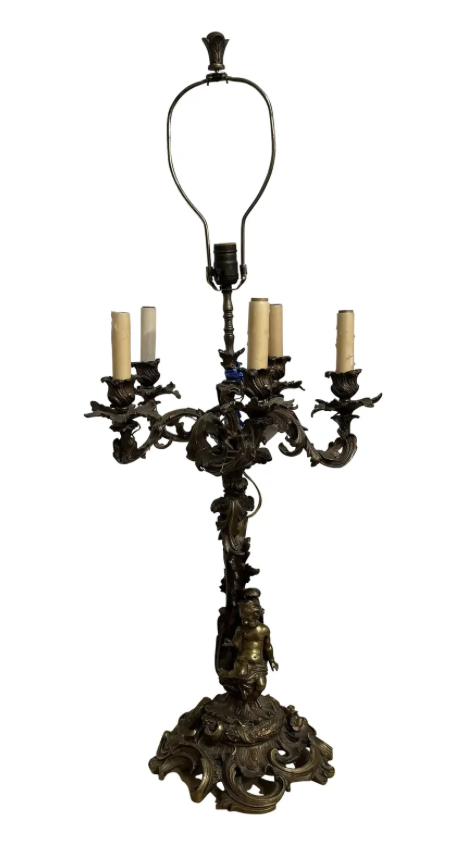 Antique French Bronze Nude Figural Candelabra Table Lamp