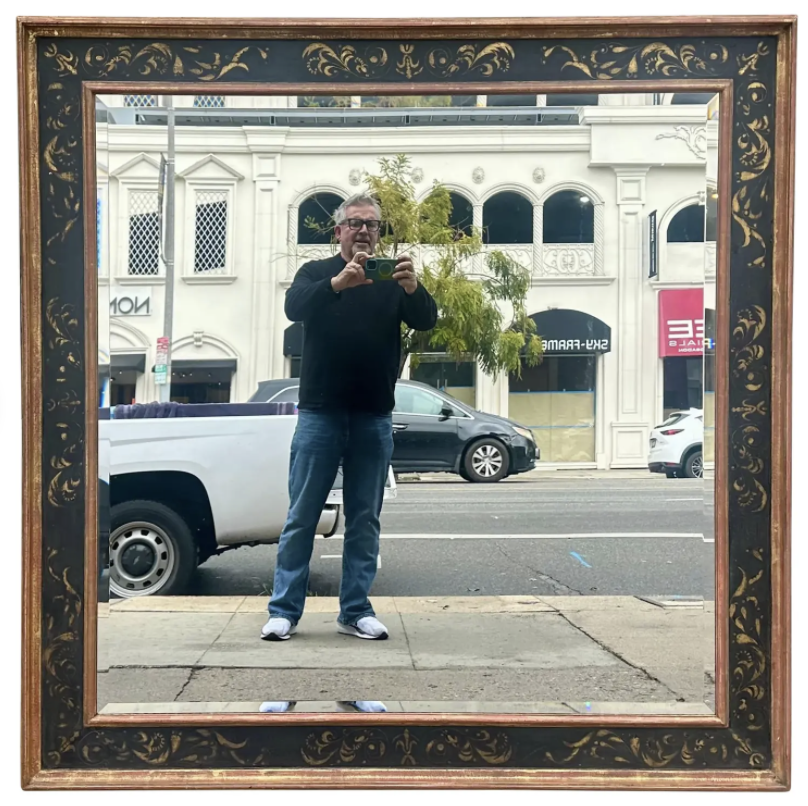 Jerry Solomon Black & Gold Chinoiserie Decorated 60” Square Over Mantel Mirror